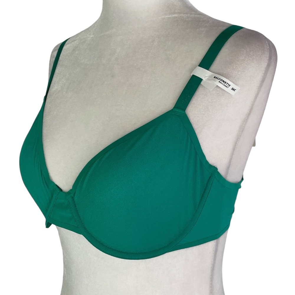 New Aerie SMOOTHEZ Mesh Unlined Underwire Balconette Bra Green Envy Size 36C